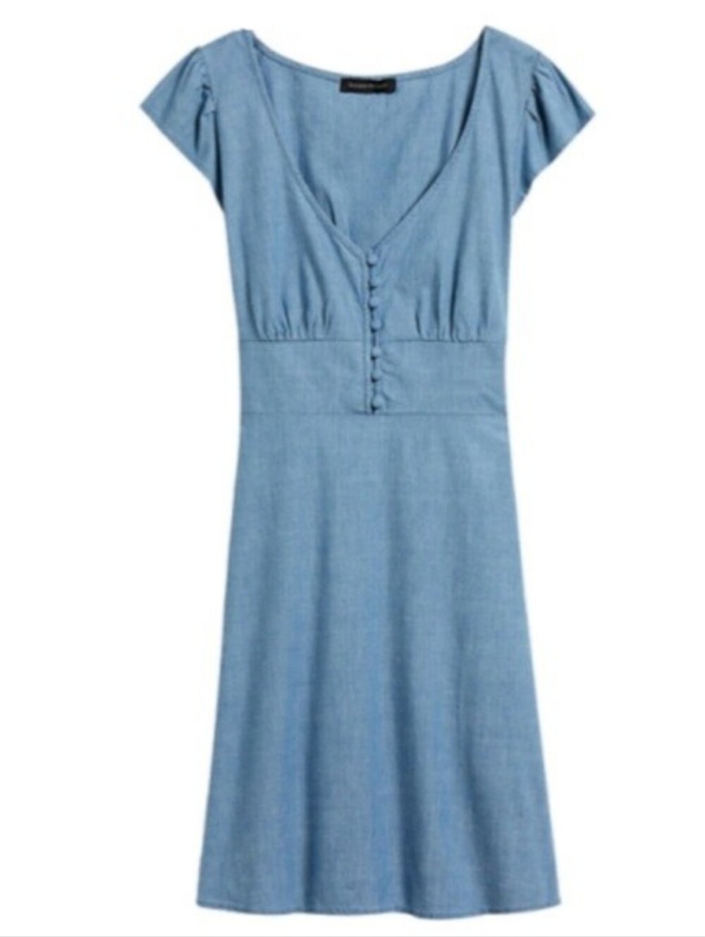 Banana Republic Cotton Chambray Mini Dress Ruffle Sleeve V-Neck Button Front 6